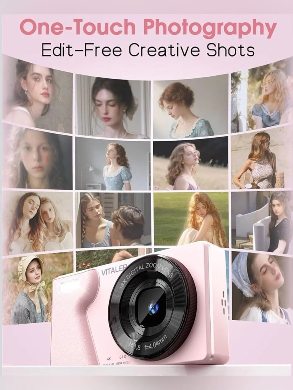 Digital Camera with Front Rear Lens, Autofocus 64MP 4K Camera for Photography